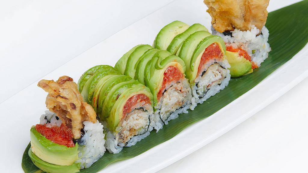 Montauk Roll · Spicy. Soft-shell crab and cucumber, spicy tuna and avocado.