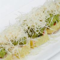 Baja Roll · Spicy. Tuna, yellowtail, avocado, cilantro & tobiko, wrapped in soy bean paper, guacamole an...
