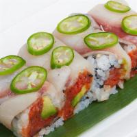 Oyster Bay Roll · Spicy. Spicy tuna and avocado, sliced yellowtail jalapeno with spicy mayo sauce.