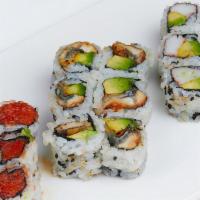 Dinner Combo Roll · Combination of California, spicy tuna and eel avocado roll.