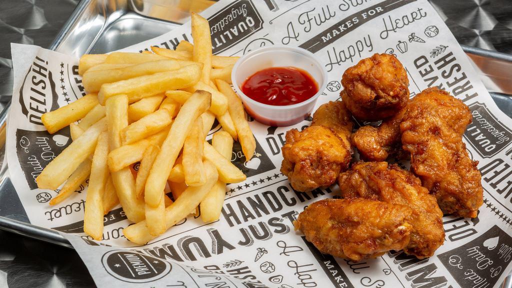 Fried Chicken Wings (6 Pieces) · Six wings and fries or rice.