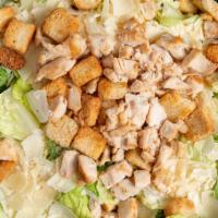 Grilled Chicken Caesar Salad · Romaine lettuce, chicken breast, caesar cheese blend, and Asiago cheese croutons.