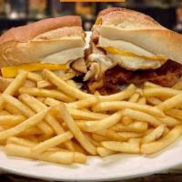 Bacon, Egg, And Cheese Sandwich With French Fries · 