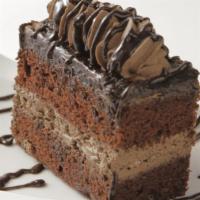 Chocolate Mousse Slice · Chocolate cake filled with our light chocolate mousse cream.