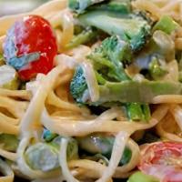 Linguine Primavera · market roasted vegetables sauteed in EVOO & herbs over with imported linguine