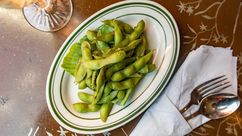 Steamed Edamame · Steamed green vegetable (soy bean) with sea salt.