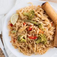 Pad Thai · The famous Thai thin rice noodle sautéed with egg, peanut, scallion, and bean sprout in tama...