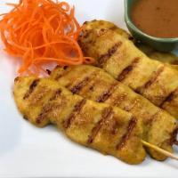 Chicken Satay · Marinated chicken on skewers& grilled with peanut sauce & cucumber sauce