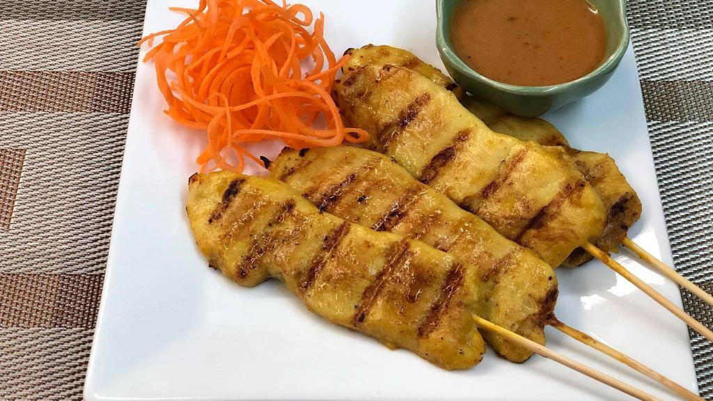 Chicken Satay · Marinated chicken on skewers& grilled with peanut sauce & cucumber sauce