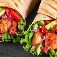 Chicken Bacon Wrap · Wrapped filled with grilled chicken, bacon, cheese, lettuce, tomatoes and mayo.