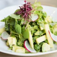 Jicama-Avocado Salad · Pitta (V, GF) Light and invigorating. Arugula, upland cress, micros, walnut-avocado dressing.