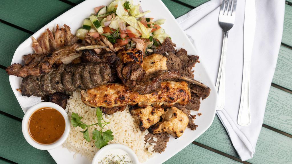 Super Mixed Grill · Comes with mixed chicken and lamb, rice, and Shepherd salad.