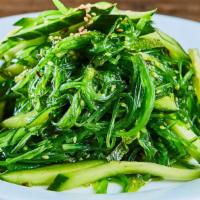 Cucumber Seaweed Salad · Cucumber and Seasoned Seaweed and mixed with Soy Dressing