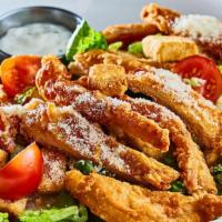 Truffle Oil Crispy Chicken Salad · Lettuce, arugula, tomato, parmesan w/ White Balsamic vinegar & Truffle Oil dressing (Ranch o...
