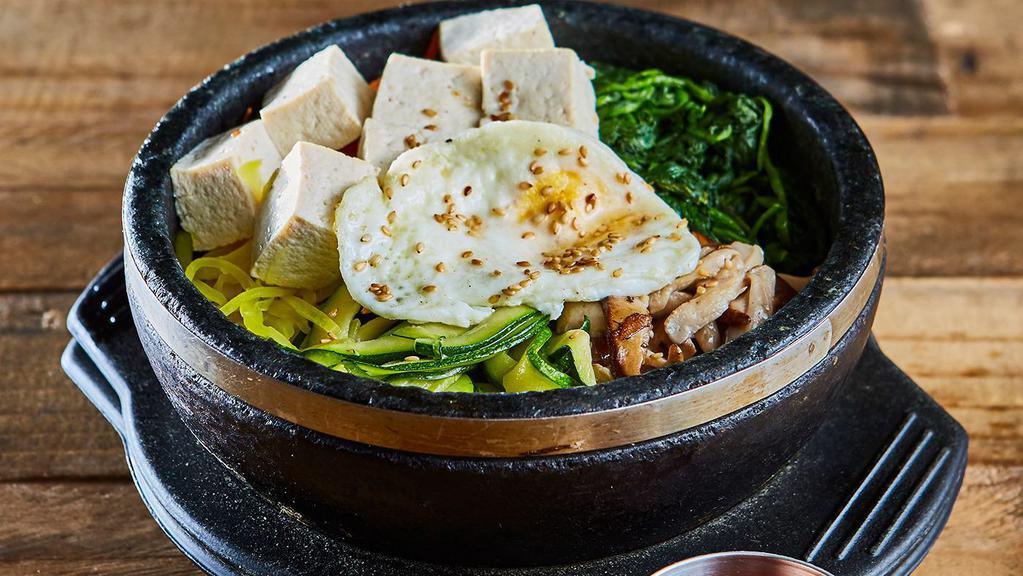 Bibimbap - Tofu · Steamed Tofu on top / Steamed Rice served with Cooked vegetables (Carrot, Spinach, Zucchini, Mushroom, Pickled Radish
Egg Yolk, Sesame Seed on top  //  Red Pepper Paste On the Side
*** Delivery - Fried Egg ***