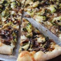 Brussel Sprout Pie · Caramelized onions, mozzarella, provolone, balsamic reduction.