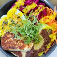 Good Bowl · Halloumi, boiled egg, avo, pickled vege, quinoa, brown rice, turmeric tahini