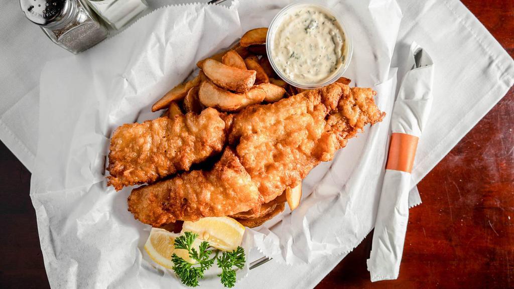 Cod 'N' Chips · Served with fries and choice of tartar sauce, lemon or malt vinegar.