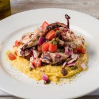 Grilled Octopus · Fava tomatoes onions, olives and capers.