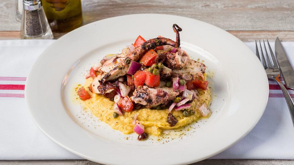 Grilled Octopus · Fava tomatoes onions, olives and capers.