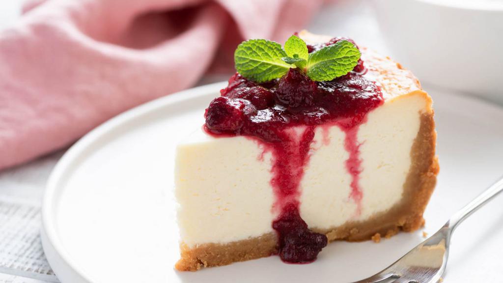 Cherry Cheesecake · Rich, delicious cake made with cream and soft cheese on a graham cracker crust. Topped with fresh, sweet cherries.