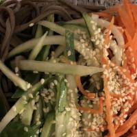 Sesame Noodles With Peanut Sauce · Cold buckwheat noodles with carrot, cucumber, cilantro, and sesame seeds.