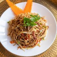 Hakka Noodles · Noodles with mixed vegetables and in-house sauces.