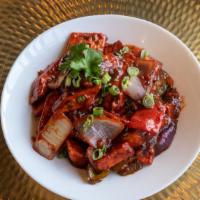 Paneer Chili (Dry) · Paneer cubes, peppers, and onions stir-fried in in-house sauce.