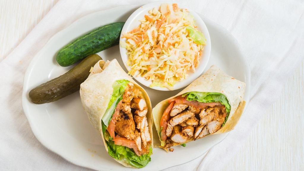 Barbeque Chicken Wrap · Grilled chicken smothered in our sweet and savory barbeque sauce wrapped with lettuce and tomato.