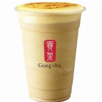 Creme Brulee Brown Sugar Milk Tea · Made with our classic diary-free black milk tea.