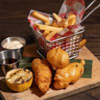 Fish & Chips · North Atlantic cod, malt vinegar, tartar sauce and French fries.