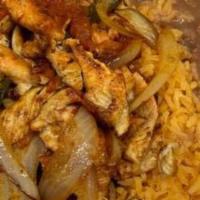 Pollo Á La Mexicana Platter · Chicken cooked with onions, tomatoes and jalapeños.