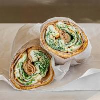 Protein Wrap · Five egg whites, sliced turkey, spinach and American cheese.
