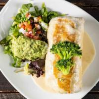 Broccoli Burrito · Sautéed broccoli in a white wine and cream sauce, rice, black beans, and cheese. Served with...