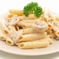 Carbonara Penne · Penne style pasta beaded with carbonara sauce. Served with Italian bread and butter.