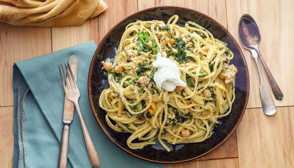 Broccoli Garlic Olive Oil Spaghetti · Spaghetti style pasta beaded with cooked broccoli and olive garlic olive oil. Served with Italian bread and butter.