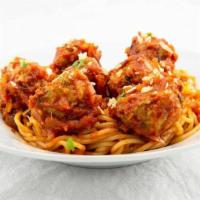 Meatball Linguini · Linguini style pasta beaded with fresh cooked beef meatballs and marinara sauce. Served with...