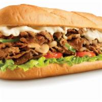 Philly Cheesesteak · USDA Choice Steak, Onions, Mushrooms, Green Peppers, Provolone, Lettuce, Tomato, Mayo & Pick...