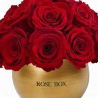 Custom Golden Mini Half Ball · Golden round vase with 26 to 29 Extra Large long-lasting roses.