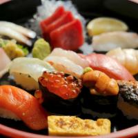 Sushi & Sashimi Combination · served with miso soup. SUSHI: fatty bluefin, salmon, white fish, spot shrimp sea urchin, sal...