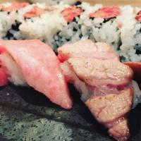 Maguro Special · served with miso soup. BLUEFIN TUNA/TORO SPECIAL (5 sushi & 1 roll) seared fatty tuna, extra...