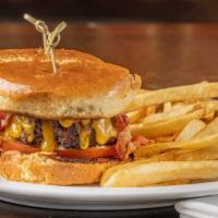 Barbarie'S Burger · Aged Cheddar, smoked bacon, Heirloom Tomato, Hellman's, brioche bun, French Fries. Thoroughl...