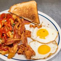 Breakfast Box · 2 eggs any style with choice of bacon, ham or sausage. Served with home fries. Extras for an...