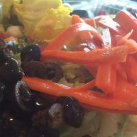 Garden Salad · Crispy iceberg lettuce with cucumbers, tomatoes, pickled carrot and beet,sliced jalapeÃ±o, p...