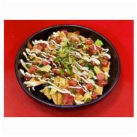 Tuna Poke Nachos Gf · Crispy corn tortilla, seaweed salad, pico de gallo jalapenos, avocado, wasabi aioli, sesame ...