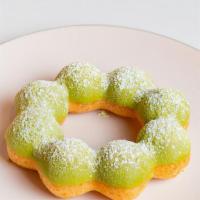 Matcha Green Tea Donut · Matcha flavored glazed topping mochi donut.