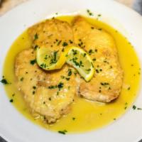 Chicken Francese · Flour and egg dredged sauteed cutlet.