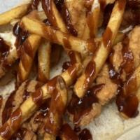 Fat Patriot Sandwich · Crispy chicken, mozzarella sticks, fries, onion rings, and honey barbecue.