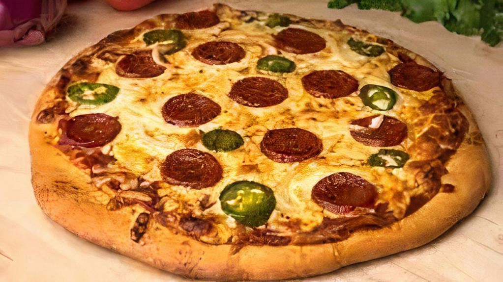 Pepperoni Jalapeno Pizza · Marinara, mozzarella, pepperon, and jalapenos. That's a freaking good pizza.