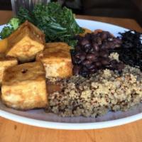 Supreme Macro Platter · A well balance platter of super grains, quinoa, tofu teriyaki, steamed vegetables, beans and...